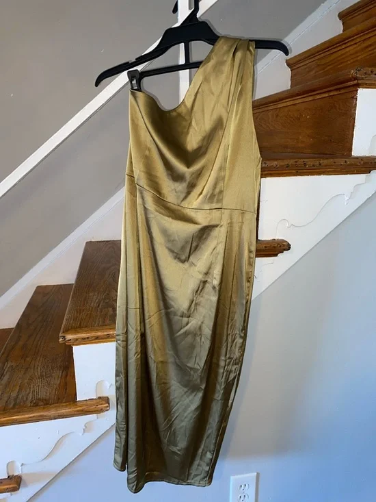 Gold One-Shoulder Satin Dress - Picture 3 of 5